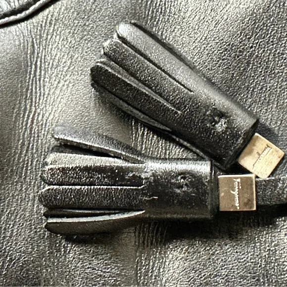Salvatore Ferragamo Black Leather Tassel Loafers